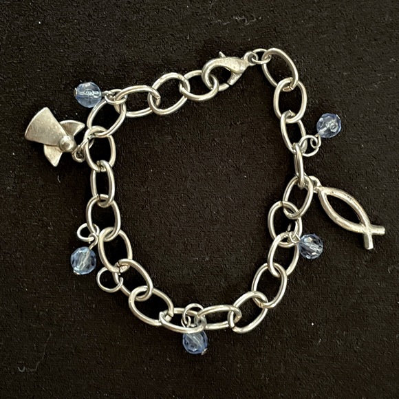 Other - Silver bracelet with angel and fish charms with blue beads
